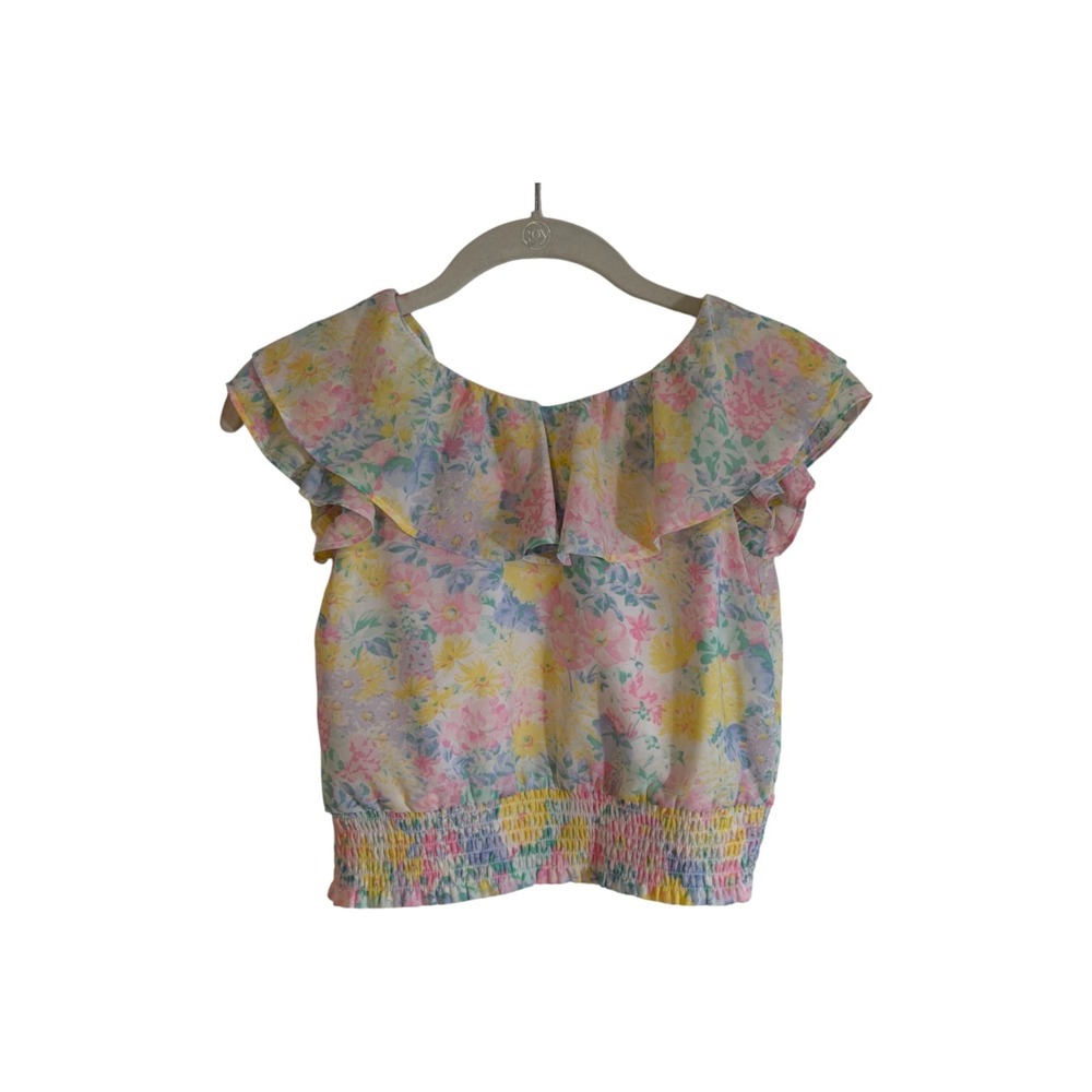Janie and Jack Ruffle Top Multi-Color 8 Girls Floral Smocked Waist Blouse